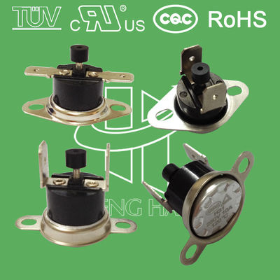 KSD301 수동 리세트 바이메탈은 UL CQC TUV ROS와 열 온도 스위치 250V 10A 16A를 자동온도조절장치를 답니다